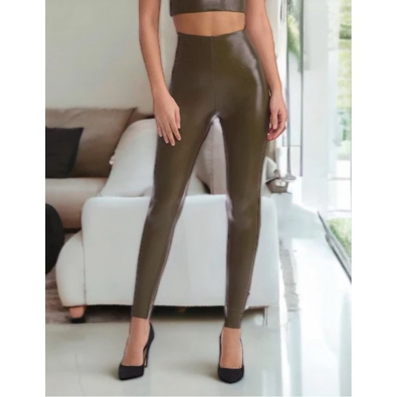 Commando Faux Leather Leggings High Rise Skinny Shaping Edgy Chic Cadet Green XS - Picture 1 of 12